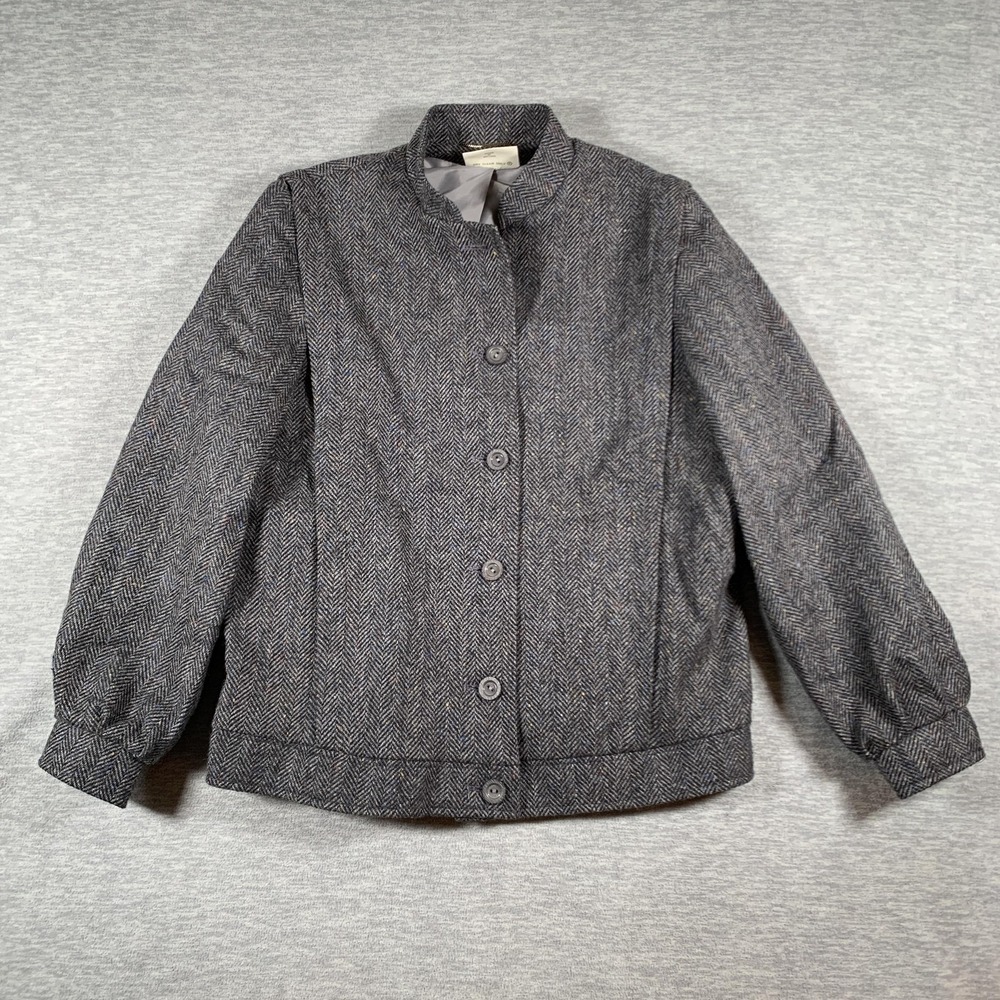 Clan Royal Jacket Womens Medium Gray Herringbone Wool Tweed Scotland Lined‎